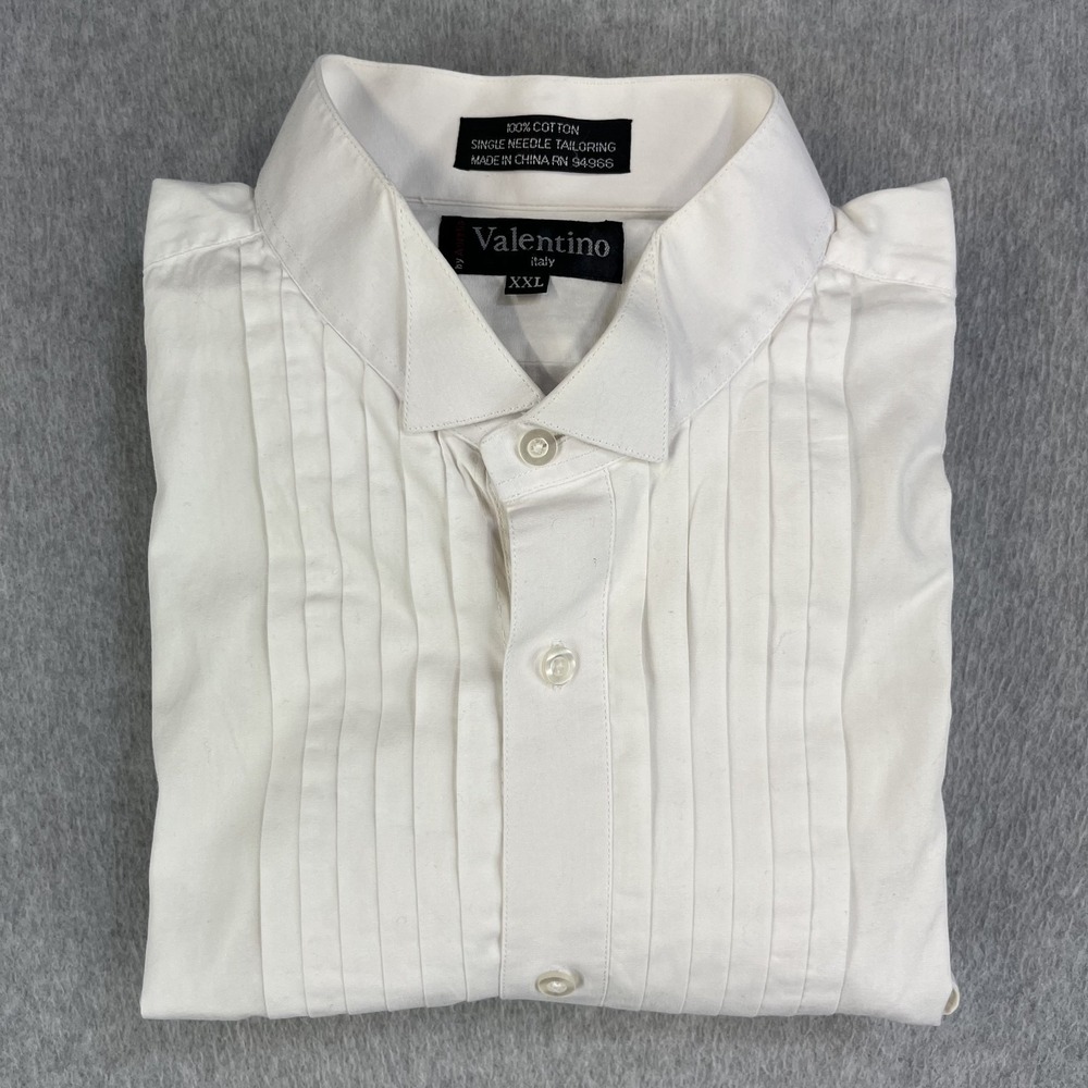 Valentino Tuxedo Shirt Mens XXL White Aurelio Cotton Italy Designer Formal